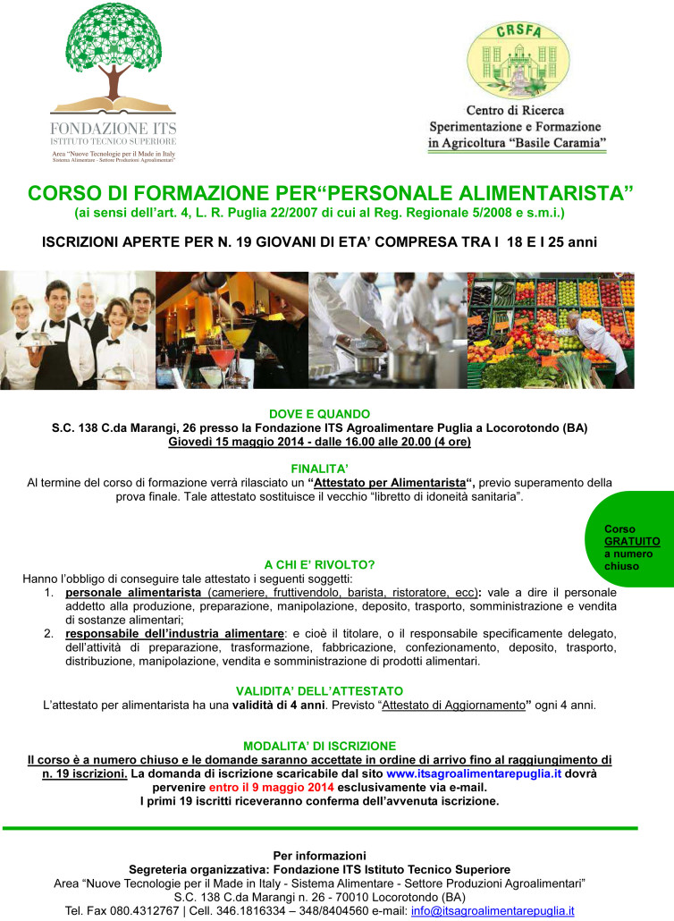 Corso di formazione Personale Alimentarista